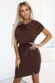240-9 ROXI sukienka z asymetryczną spódnicą i paskiem - CZEKOLADOWA-3 11443 