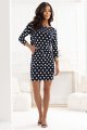 13-167 Sukienka sportowa z wiązaniem i kieszonkami - granat w białe grochy-4 11459 