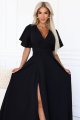 581-7 JENNIFER długa suknia z rozcięciem na nogę, rękawkiem i dekoltem - czarna-4 11502 