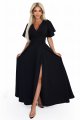 581-7 JENNIFER długa suknia z rozcięciem na nogę, rękawkiem i dekoltem - czarna-8 11502 
