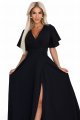 581-7 JENNIFER długa suknia z rozcięciem na nogę, rękawkiem i dekoltem - czarna-9 11502 