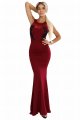 617-2 Długa suknia syrenka z czarną koronką i siateczką - bordowa-8 11504 
