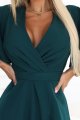 581-8 JENNIFER długa suknia z rozcięciem na nogę, rękawkiem i dekoltem - zieleń butelkowa-8 11507 