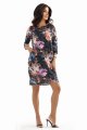 40-18 JOLA Oversize’owa sukienka z kieszeniami - czekoladowy odcień z kwiatowym wzorem-10 11510 