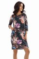 40-18 JOLA Oversize’owa sukienka z kieszeniami - czekoladowy odcień z kwiatowym wzorem-11 11510 