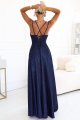 589-2 Długa sukienka z subtelnym połyskiem i gorsetowym wiązaniem na plecach - granatowa z brokatem-3 11517 