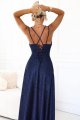 589-2 Długa sukienka z subtelnym połyskiem i gorsetowym wiązaniem na plecach - granatowa z brokatem-5 11517 