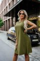 296-14 VICTORIA Trapezowa sukienka bez rękawków z wiązaniem w pasie - khaki-9 11539 