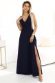 634-1 MIRA elegancka sukienka maxi z kopertowym dekoltem i rozcięciem na nodze - granatowa-1 11660 