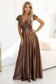 411-14 CRYSTAL satynowa długa suknia z dekoltem - mocha mousse-1 11665 