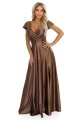 411-14 CRYSTAL satynowa długa suknia z dekoltem - mocha mousse-8 11665 