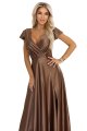 411-14 CRYSTAL satynowa długa suknia z dekoltem - mocha mousse-9 11665 