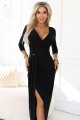 404-13 Elegancka długa sukienka z kopertowym dekoltem i rozcięciem - czarna-4 11682 