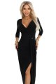404-13 Elegancka długa sukienka z kopertowym dekoltem i rozcięciem - czarna-9 11682 
