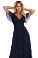 635-3 MELANIA długa błyszcząca suknia z dekoltem i krótkim rękawkiem - granatowa-9 11702 
