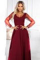 640-1 LORETTA wyjątkowa długa sukienka z tiulowymi rękawkami i dekoltem - bordowa-5 11713 