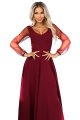 640-1 LORETTA wyjątkowa długa sukienka z tiulowymi rękawkami i dekoltem - bordowa-7 11713 