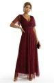 635-5 MELANIA długa błyszcząca suknia z dekoltem i krótkim rękawkiem - bordowa-5 11731 