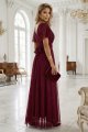 635-5 MELANIA długa błyszcząca suknia z dekoltem i krótkim rękawkiem - bordowa-7 11731 