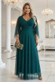 655-2 Długa połyskująca w świetle suknia z dekoltem i transparentnym rękawkiem - szmaragdowa zieleń-7 11734 