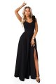 643-2 Elegancka wieczorowa suknia maxi z rozcięciem i różami - klasyczna czerń-10 11737 