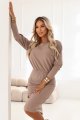 399-4 LARA Sukienka w prążki ze ściągaczami w rękawach - mocha mousse-4 11739 