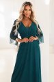 654-1 Długa połyskująca sukienka plus size z dekoltem i transparentnym rękawkiem - zieleń butelkowa-3 11745 