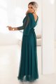 654-1 Długa połyskująca sukienka plus size z dekoltem i transparentnym rękawkiem - zieleń butelkowa-4 11745 