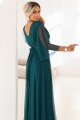 654-1 Długa połyskująca sukienka plus size z dekoltem i transparentnym rękawkiem - zieleń butelkowa-7 11745 