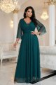654-1 Długa połyskująca sukienka plus size z dekoltem i transparentnym rękawkiem - zieleń butelkowa-8 11745 
