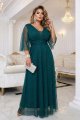 654-1 Długa połyskująca sukienka plus size z dekoltem i transparentnym rękawkiem - zieleń butelkowa-9 11745 