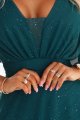 654-1 Długa połyskująca sukienka plus size z dekoltem i transparentnym rękawkiem - zieleń butelkowa-12 11745 