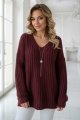 661-1 Ciepły sweter oversize o mięsistym splocie i dekolcie V - bordowy-2 11747 