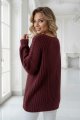 661-1 Ciepły sweter oversize o mięsistym splocie i dekolcie V - bordowy-3 11747 