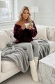 661-1 Ciepły sweter oversize o mięsistym splocie i dekolcie V - bordowy-4 11747 