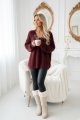 661-1 Ciepły sweter oversize o mięsistym splocie i dekolcie V - bordowy-6 11747 
