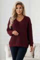661-1 Ciepły sweter oversize o mięsistym splocie i dekolcie V - bordowy-8 11747 