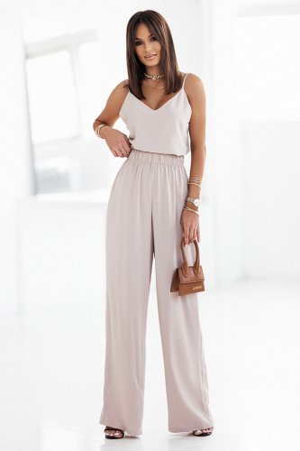 Szerokie spodnie z gumą Beżowe