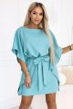 287-40 SOFIA Sukienka motyl z wiązaniem w pasie - pastelowy turkus-1 11786 