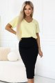 665-1 Bawełniana bluzka damska z dekoltem V i krótkim rękawkiem - masełkowy żółty-3 11796 
