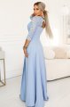309-15 AMBER elegancka długa koronkowa suknia z dekoltem - błękitna-2 11814 