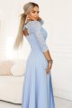 309-15 AMBER elegancka długa koronkowa suknia z dekoltem - błękitna-4 11814 
