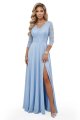 309-15 AMBER elegancka długa koronkowa suknia z dekoltem - błękitna-6 11814 