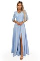 309-15 AMBER elegancka długa koronkowa suknia z dekoltem - błękitna-9 11814 