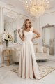 643-3 Elegancka wieczorowa suknia maxi z rozcięciem i różami - beżowa-7 11844 