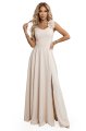 643-3 Elegancka wieczorowa suknia maxi z rozcięciem i różami - beżowa-10 11844 