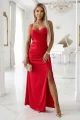 647-3 Dopasowana długa sukienka maxi z kopertowym dekoltem i rozcięciem - czerwona-7 11858 