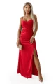 647-3 Dopasowana długa sukienka maxi z kopertowym dekoltem i rozcięciem - czerwona-12 11858 