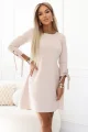 195-12 ALICE Trapezowa sukienka mini z kokardą i wiązanymi rękawami - beżowa-1 11861 