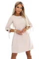 195-12 ALICE Trapezowa sukienka mini z kokardą i wiązanymi rękawami - beżowa-7 11861 